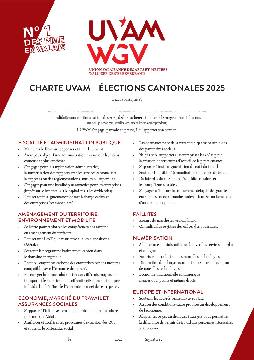 élections cantonales chaque candidat peut soutenir la Charte UVAM